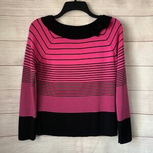 Prima Bella Pink and Black Striped Knit Top with Bow Neckline Size Small